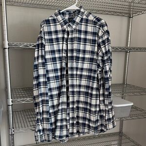 Eddie Bauer Blue and White Plaid Casual Button Down Shirt
